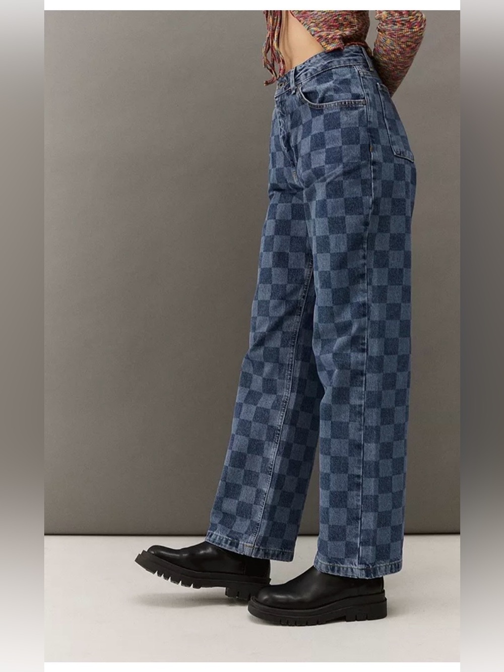 Ragged Blue Checkerboard Denim Jeans
